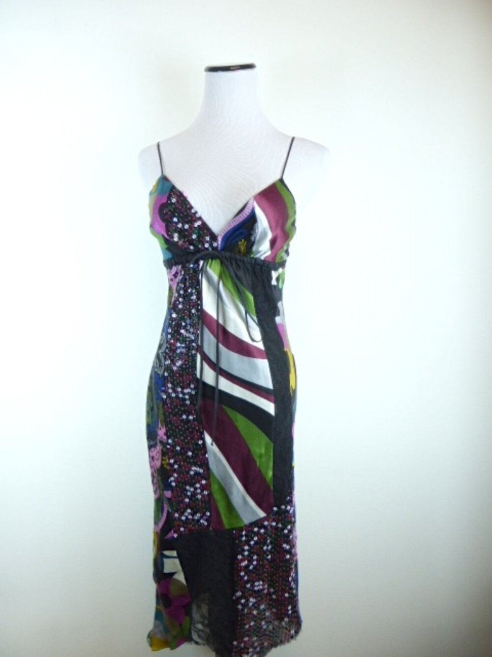 POLECI SILK black pink colorful geo print midi DRESS 4 art to wear pucciesque